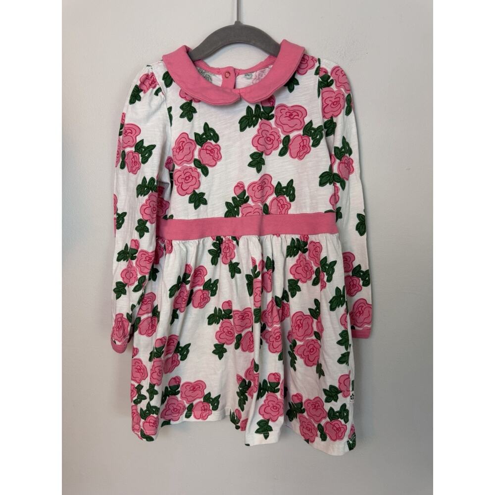 Mini Rodini Girls Cotton Roses Dress Pink White Sz 5-7 Years